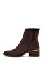 Women's Brown Zippered Short Thick Heeled Leather Boots 25Wfd360714 - 4