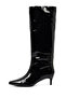 Women's Black Short Thin Heeled Patent Leather Boots 25Wfe481416 - 3