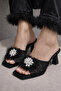 Black Lace Feathered Engagement Bridal Slippers - 6