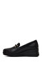 Women's Black Buckle Wedge Heeled Leather Comfort Loafer 25Afd154318 - 2