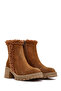 Women's Tan Zippered Thick Heeled Suede Leather Boots 25Wfd131810 - 2