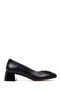 Women's Black Short Thick Heeled Leather Heeled Shoes 25Afd412518