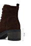 Women's Brown Zippered Thick Heeled Suede Leather Boots 25Wfd340310 - 2