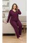 Women's Plus Size Button-Neck Long Sleeve Jersey Mother Burgundy Pajama Set