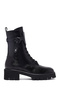 Women's Black Zippered Thick Soled Leather Boots 25Wfd101118