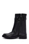 Women's Black Buckle Biker Leather Boots 25Wfd202618 - 4
