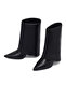 Women's Black Thin Heeled Leather Boots 25Afd160218 - 3