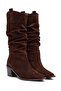 Women's Brown Thick Heeled Suede Leather Cowboy Boots 25Wfd153810 - 2
