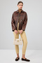 Claris Women's Brown Shirt Collar Oversize Leather Coat 25Wge5332Nc - 8