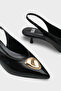 Women's Stiletto Gold Buckle Pointed Toe Open Heel Shoes Jaris Black - 3