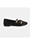 Women's Black Leather Ballerinas with Metal Buckle Accessories - 2