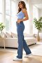Medium Blue Blue Ripped Super High Waist Loose Jeans Palazzo Trousers (Power Lycra) - 4