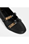 Women's Black Leather Ballerinas with Metal Buckle Accessories - 5