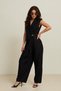 Black Striped Sleeveless Jumpsuit with Button and Pocket Detailing and Pants - 3