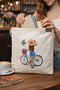 Bag, Canvas Tote Bag with Print, Gusseted, Internal Pocket |   Girl on a Bicycle Standing on One Leg - 2