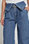 Blue 100% Cotton Comfortable Cut Pants with Waist Detail - 7