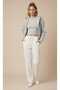 Women's Ecru High Waist Pocket Detailed Striped Adjustable Waist 2 Thread Sweatpants