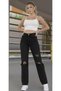 S.o.l.m.a.z Black Ripped Lycra Super High Waist Loose Jean Trousers. (SUPER HIGH.) Wide Leg. - 6