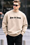 Written Design Cotton Casual Men's Beige Sweatshirt