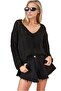 Black Openwork Patterned Women's Knitwear Blouse