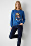 Women's Cmbn Teddy Bear Printed Blue Sweatshirt - 3