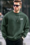 Chest Printed Cotton Men's Dark Green Sweatshirt