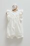 Mini Lady Ruffled Sleeves Linen Barbatöz Ecru