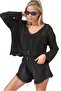 Black Openwork Patterned Women's Knitwear Blouse - 2