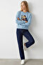 Women's Cmbn Teddy Bear Printed B.Blue Sweatshirt - 4