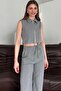 My Fashion Sleeveless Zippered Vest & Wide Leg Pants Two-Piece Set - 2