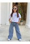 Girls' Star Themed White Crop T-Shirt - 3