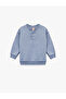 Button Detailed Long Sleeve Crew Neck Basic Fleece-Lined Sweatshirt