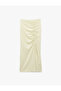Slim Fit Wrinkled Fabric Drape Detailed Midi Length Pencil Skirt - 3