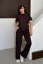 Women's Modal Fabric Short Sleeve Tracksuit Set 1098 Brown - 4