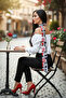 وشاح طويل أحمر أسود بنقشة مجردة فيسكوز - 150x6 سم - 3