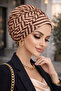 Coffee Beige Geometric Pattern Twist Detailed Bonnet - 2