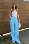 Women's Blue Pleated Palazzo Pants with Pencil Detail - 3