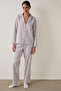 Beige Striped Long Sleeve Cotton Shirt Pants Pajama Set