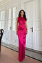 Fiona One Sleeve Draped Satin Fuchsia Evening Dress - 2