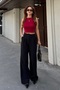 Women's Black Pleated Palazzo Pants with Pencil Detail - 2