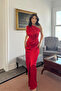 Fiona One Sleeve Draped Satin Red Evening Dress - 2