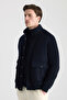 Ds Damat Regular Fit Navy Blue Plain Coat - 7