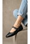 Women's Black Metal Buckle Leather Ballerinas 1cm Byndmtf05 - 4