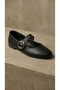 Women's Black Metal Buckle Leather Ballerinas 1cm Byndmtf05 - 8