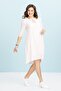 Pink Striped Short Maternity Dress with Tassel Collar