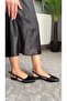 Women's Tena Black Wrinkled Patent Leather Open Back Pointed Toe Daily Ballerinas - 4