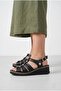 Women's Leather Sandals - Black Color - D25Ys-2545-Lx