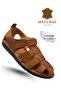 100% Genuine Leather Closed Toe Men's Sandals Syringe Tan - 2