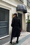 Women's Black Oversized Wide Fit Fabric Melton Coat X-Nbmylk26 - 7