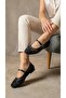 Women's Black Embroidered And Beaded Stylish Ballet Flats 1 cm BYNDZR01 - 4